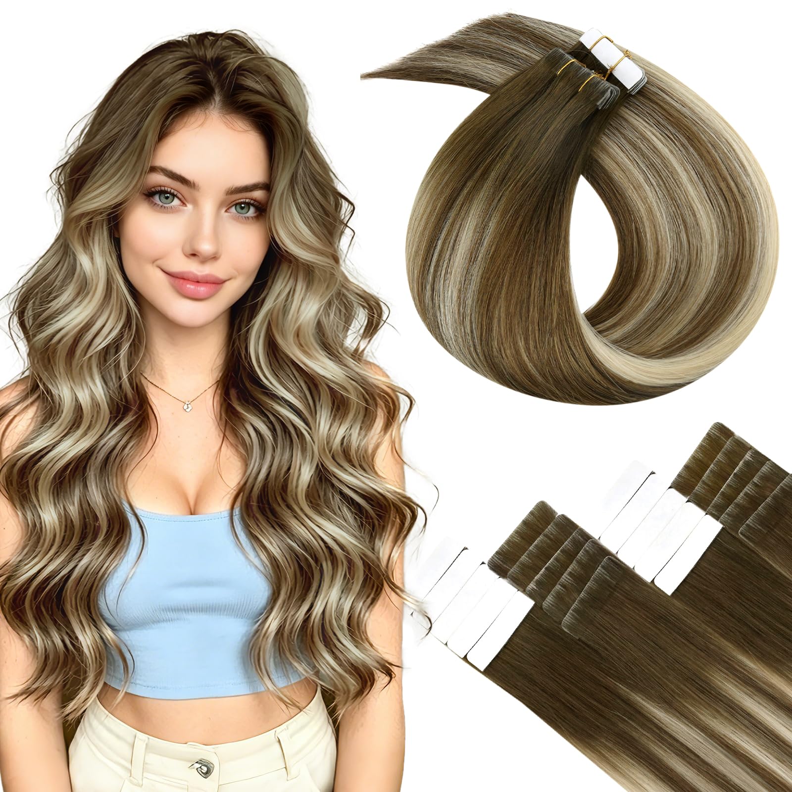 LaaVoo Tape in Extensions Echthaar Remy Haarverlängerung Echthaar Extensions Tapes
