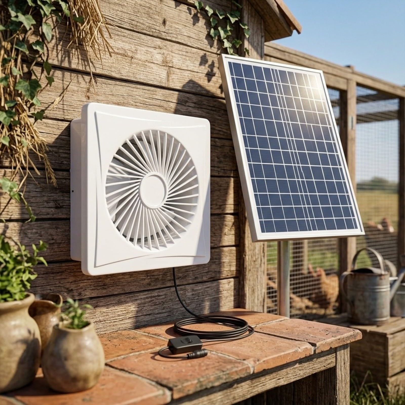 Ventola di scarico ad energia solare per pollai, serre, 15,2 cm