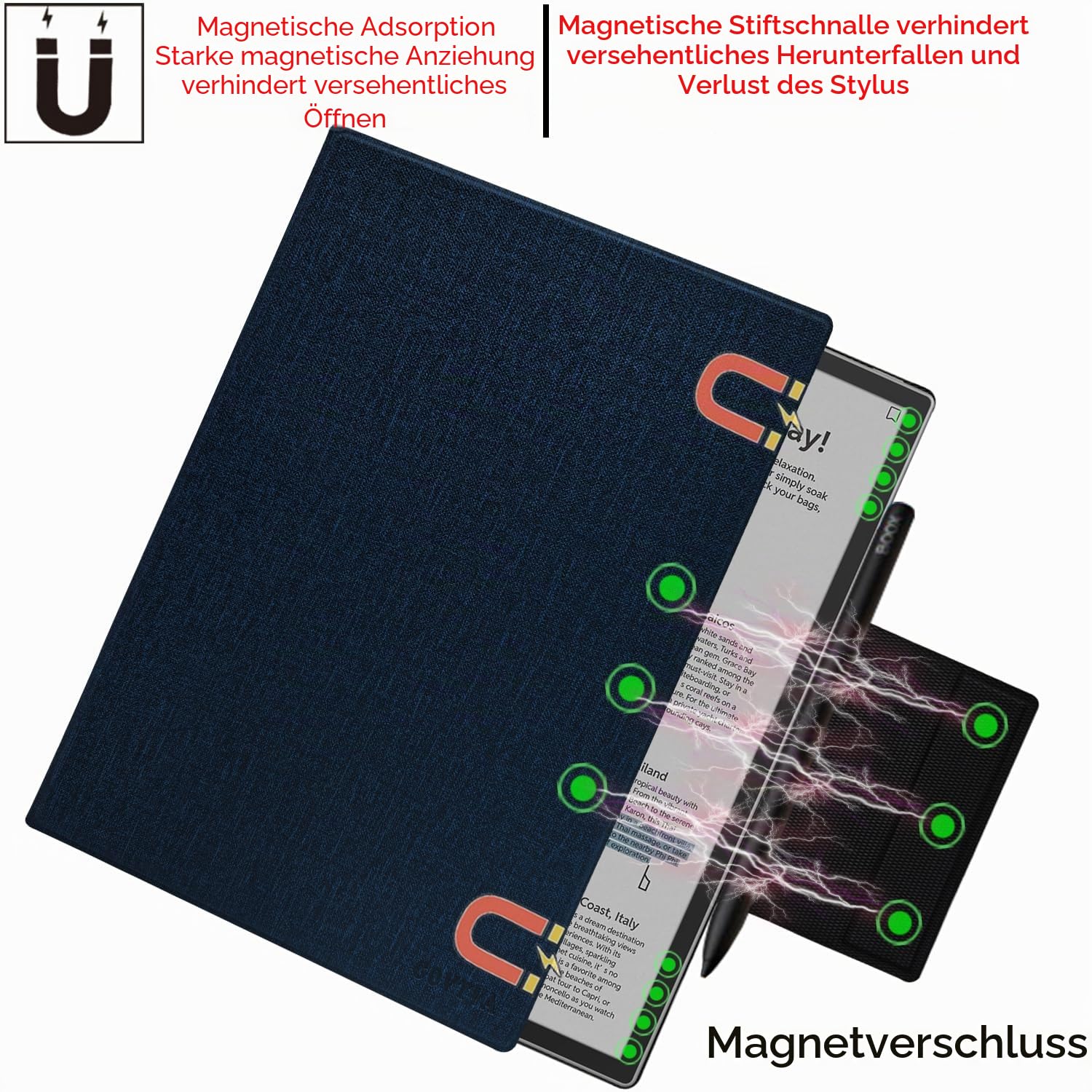 Schutzhülle mit magnetischem Ständer für Onyx Boox Tab X C 13.3 Color/Boox Note Max 13.3 (2025/2024), ultradünn, leicht, Leder, mit magnetischer Stiftschnalle, automatischer Schlaf-/Wachmodus