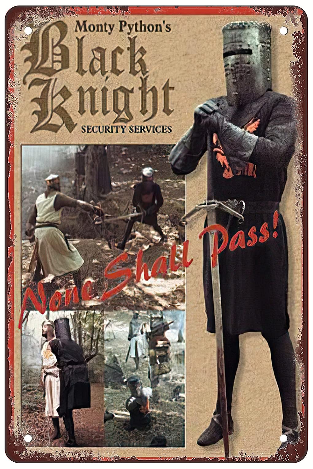 Rosefinch Stone Black Monty Python And The Holy Grail Knight Tin Sign Decor French Fries For Kitchen Home Diner Bar Pub Coffee Retro Art Sign 8X12inch