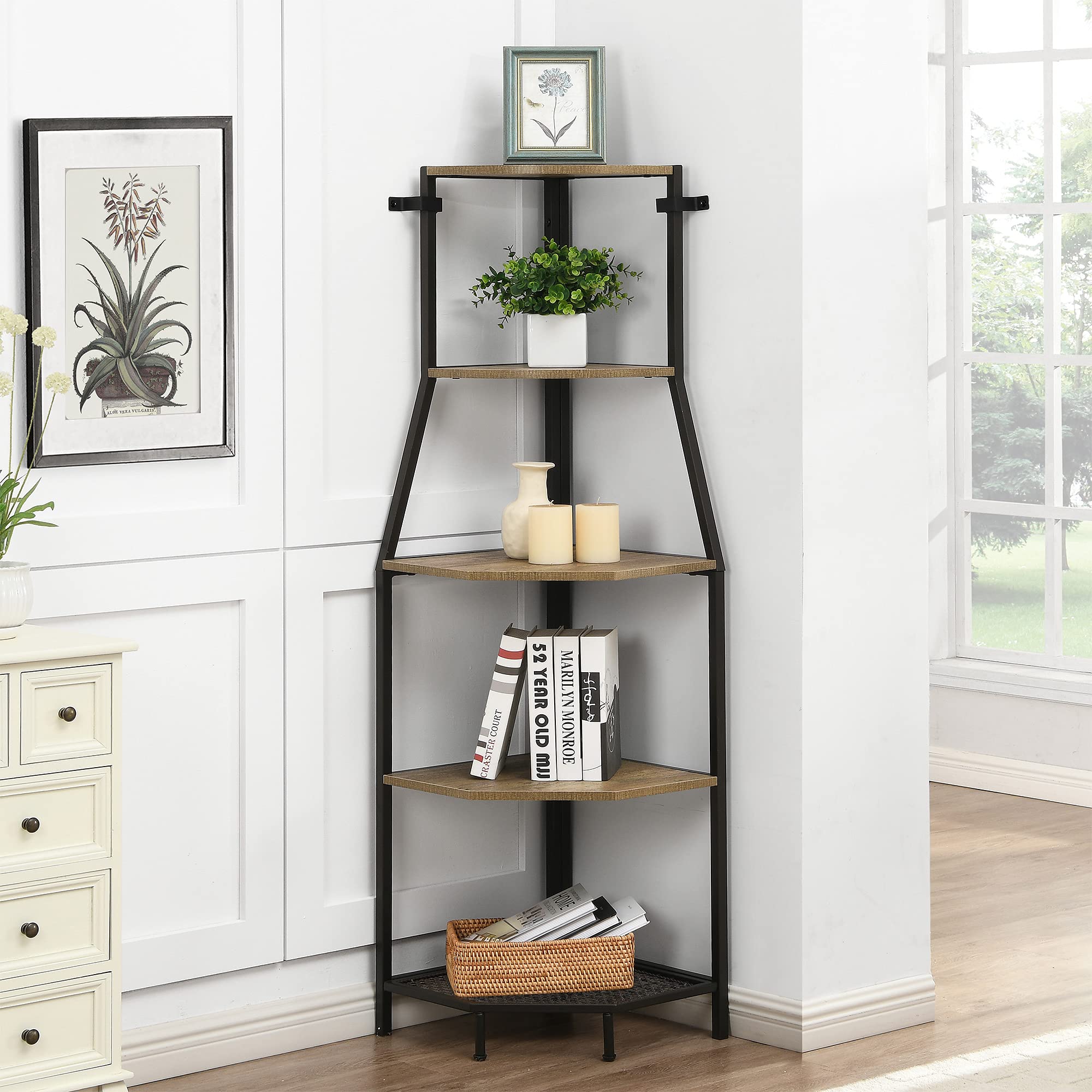 Buy O&K FURNITURE 5Tier Tall Corner Bookshelf for Small Spaces