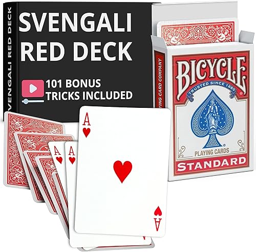 Ted's Sterling Magic Baraja de bicicleta de precisión roja con instrucciones para más de 100 trucos (As de corazones)