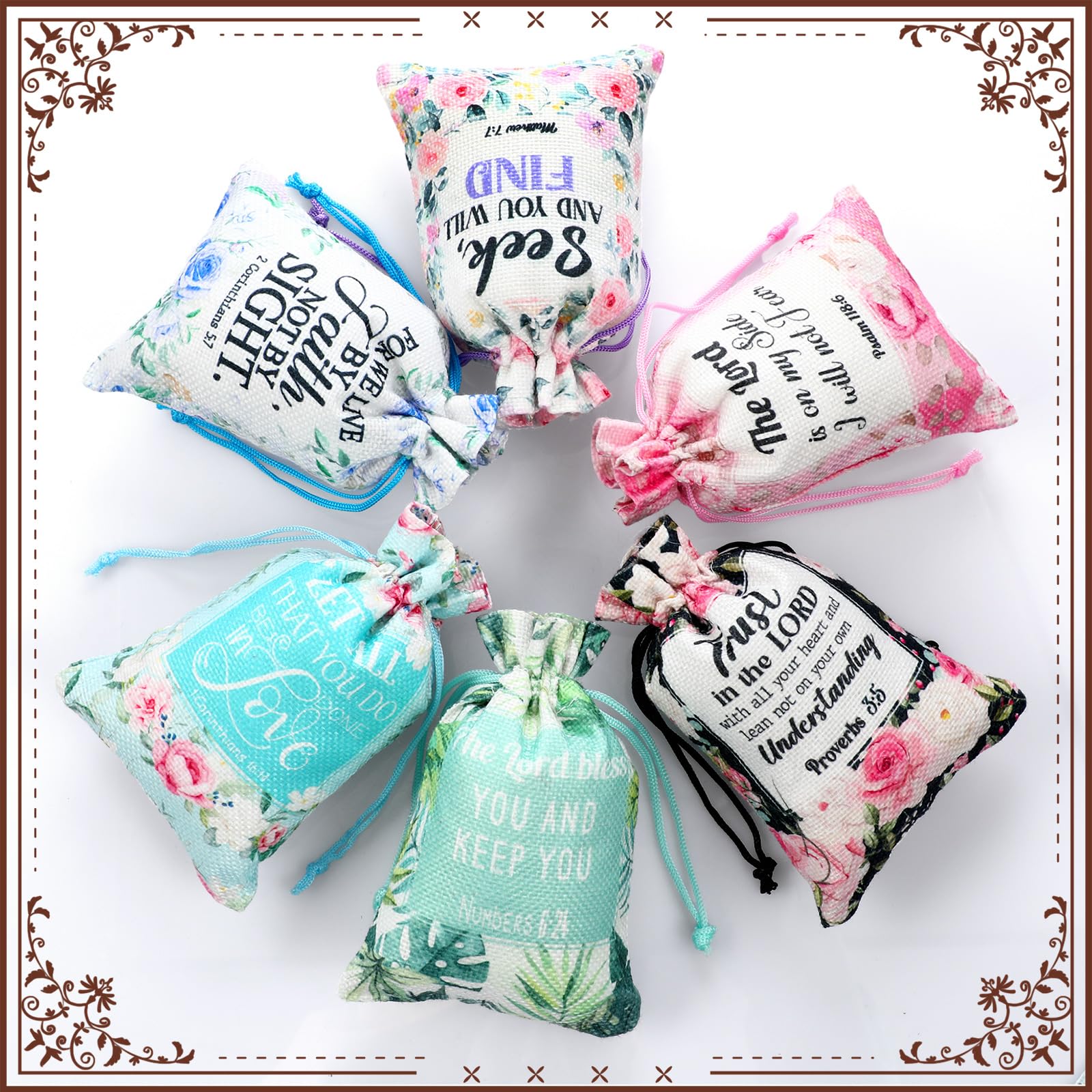30 Pcs Christian Gift Bags with Drawstring 4 x 6 Inch Floral Religious Candy Bags Gift Bible Verse Wrapping Bag for Women Mother's Day Baptism Christmas Party Favor