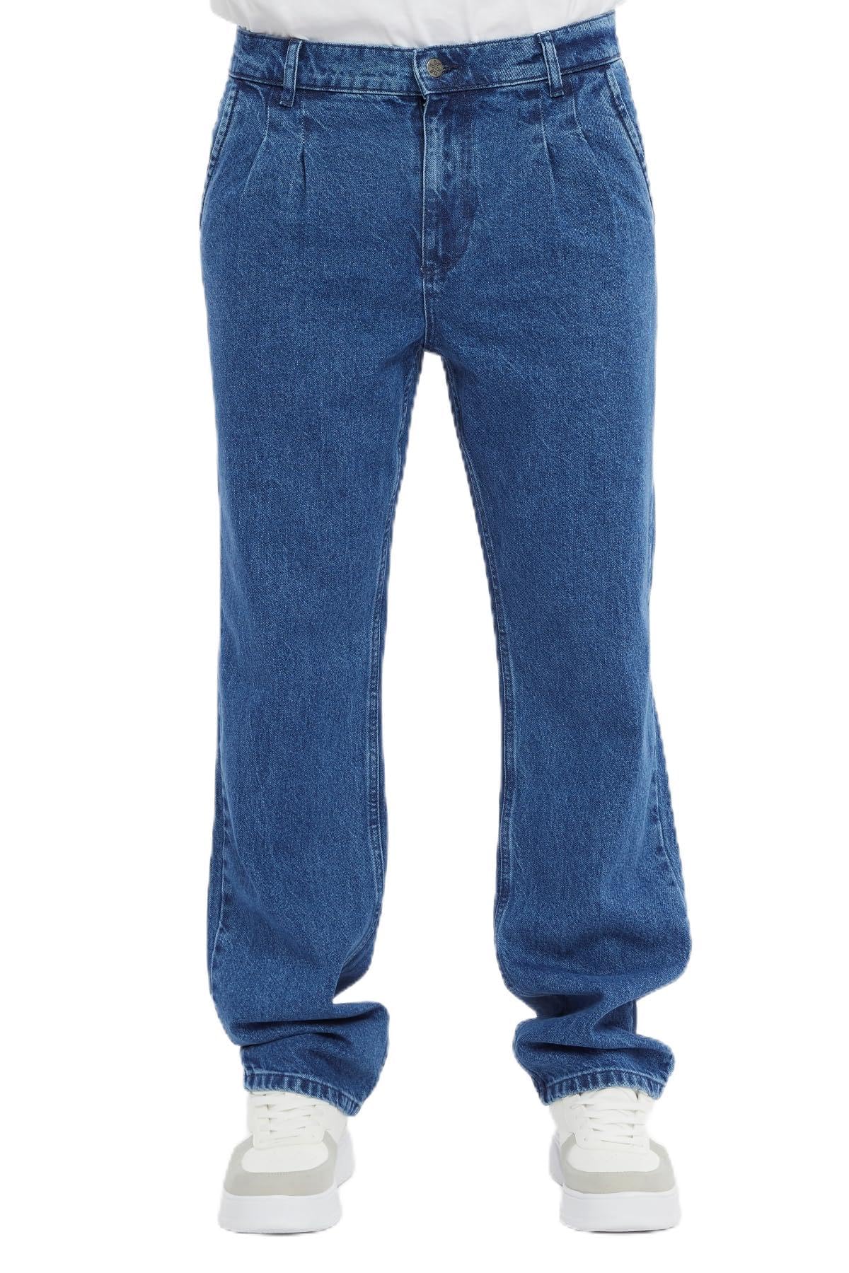 CEDY DENIM - Baggy Jeans Men's Loose Fit Retro Trousers Men's Regular Straight Cut Pleated Style Jeans CD354