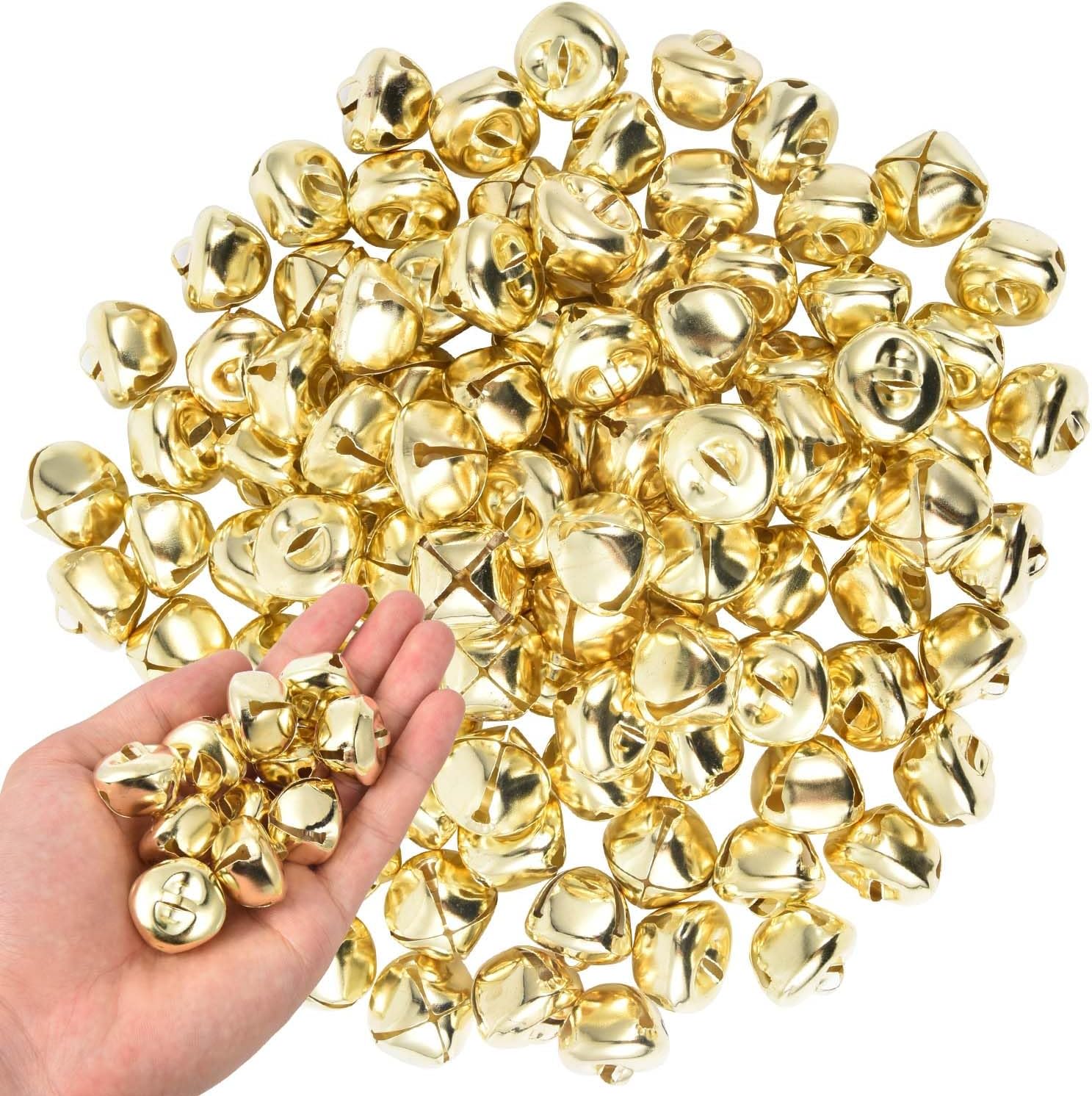 KISEER 100 Pcs Jingle Bells Bulk, 1 Inch Craft Bells for DIY Christmas Home Decoration (Gold)