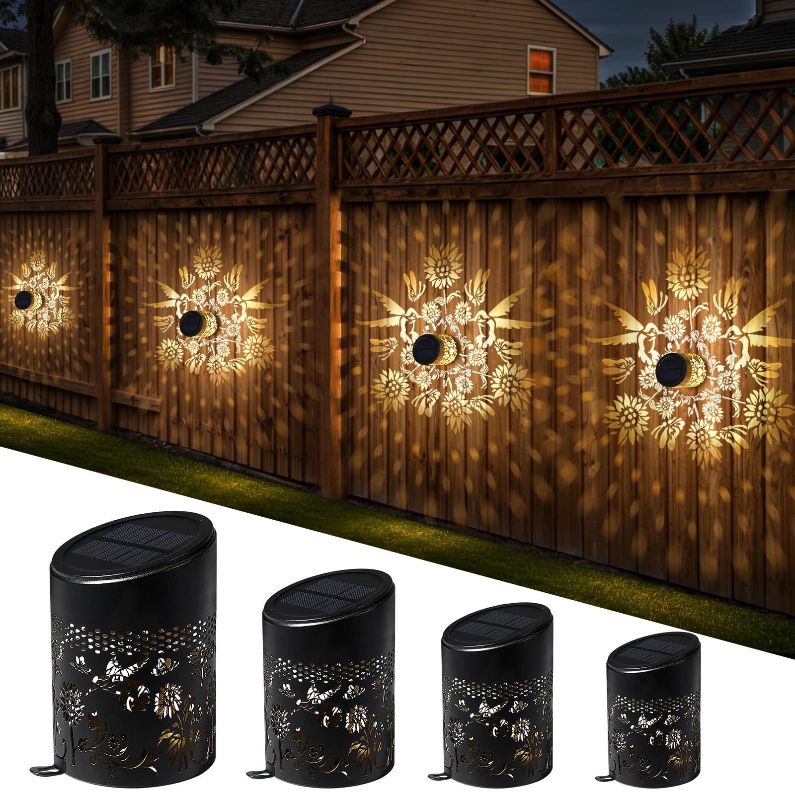 Applique Solaire Exterieur, Lot de 4 Lampe Solaire Murale Exterieur