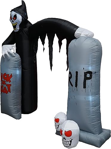 Miniatura 6 de Fantasmas inflables gigantes de Halloween de 8 pies, esqueleto, parca, calaveras, lápida, arco, luces LED iluminadas para interiores y exteriores,