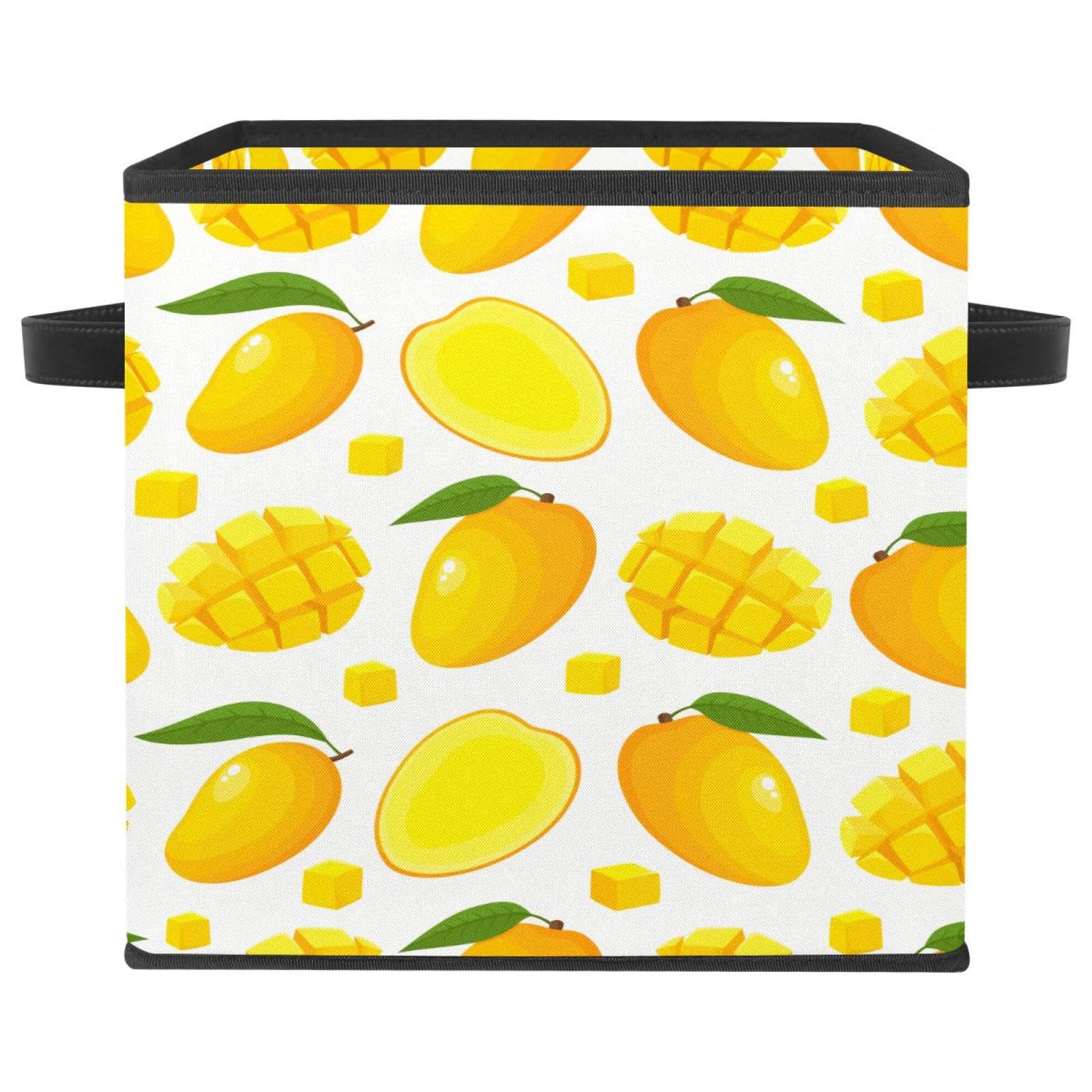 Boîte de rangement pliable cube jaune mangue avec poignées pour vêtements et placards de chambre