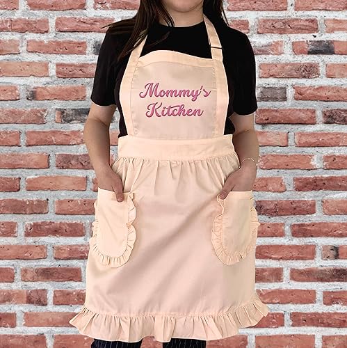 Miniatura 3 de TEEAMORE Delantal bordado personalizado con volantes para cocina, horneado, parrilla, limpieza, disfraz de sirvienta, delantal de mujer con bolsillos