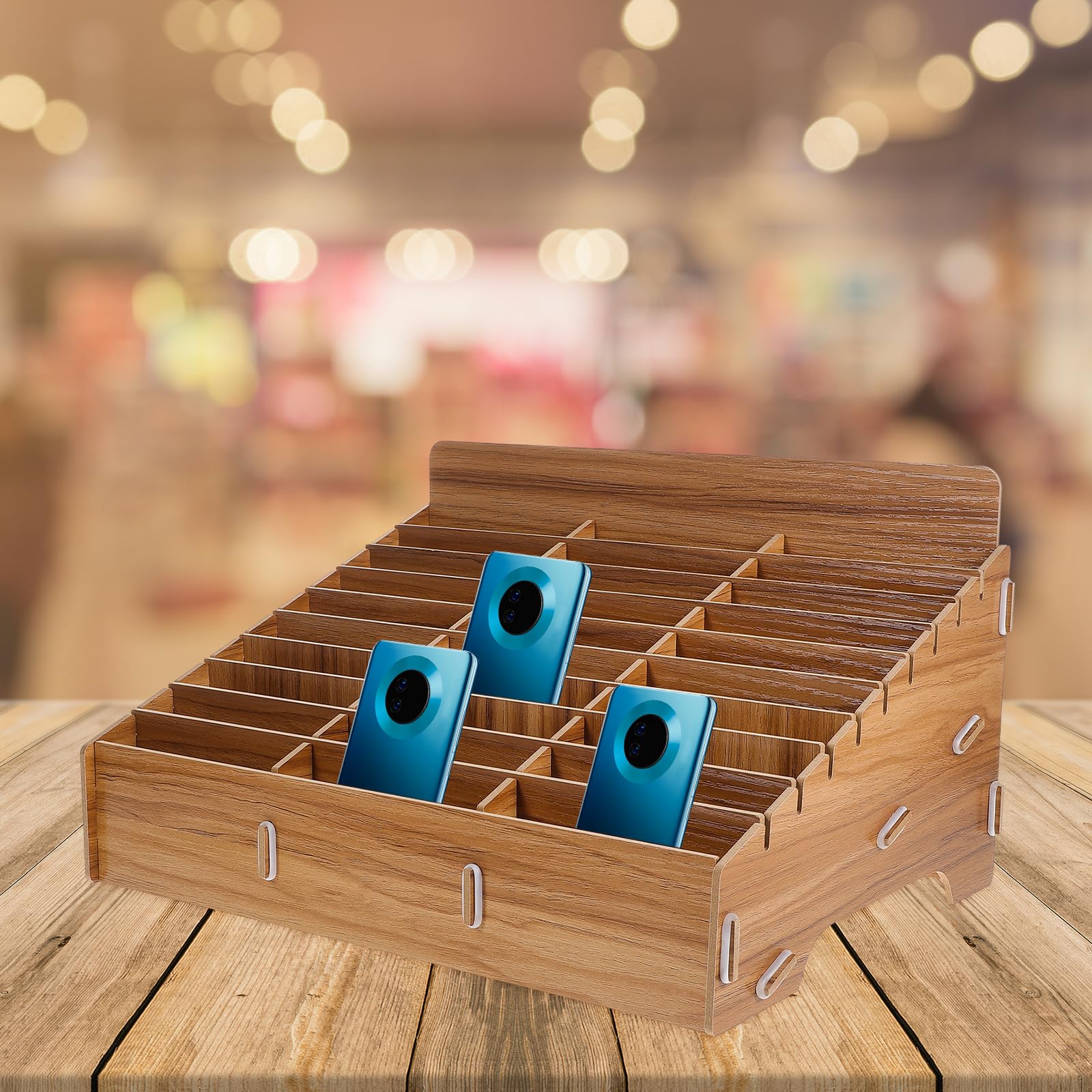 Operitacx Holz Aufbewahrungsbox Für Handy Mit Fächern Multifunktionale Organisation Für Büro Schule Und Zuhause 7.3X9.3X7.3 Zoll Desktop Handyhalter Und Zubehör Ordnung