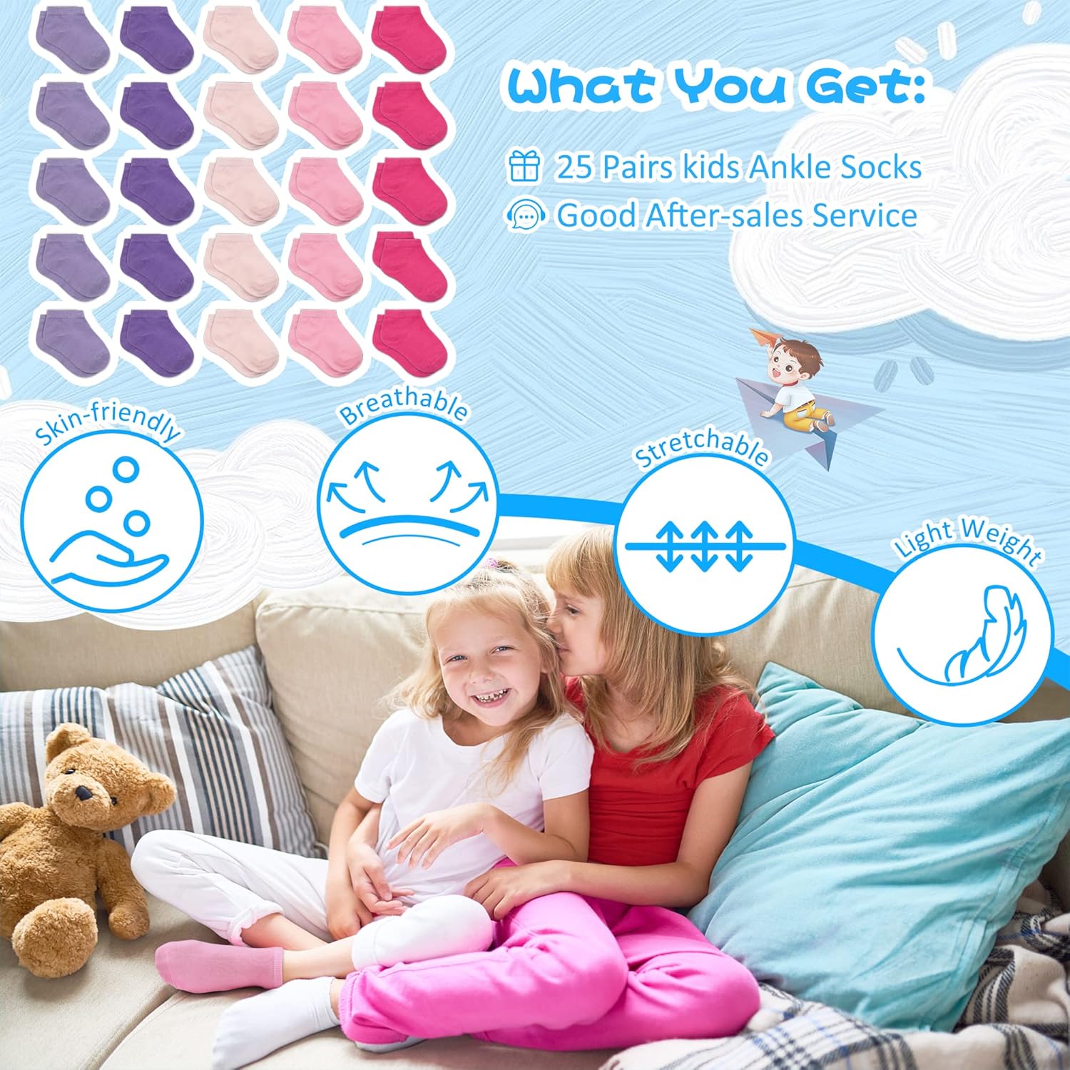 Kids Socks - 25 Pairs Toddler Ankle Socks Set, Low Cut for Boys & Girls (0-14 Years Old) - Image 7
