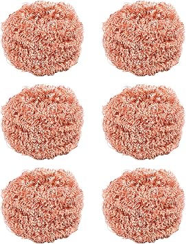 6Pcs Copper Scrubber, Heavy-Duty Non Scratch Copper Sponge Reusable Scouring Pads for Cast Iron, Stainless Steel, Oven Racks, Grills