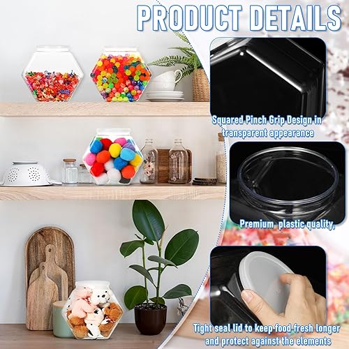 Miniatura 3 de Uiifan 1 tarro hexagonal de plástico para dulces con tapa, tarro de galletas, recipientes hexagonales transparentes para dulces, galletas, comida