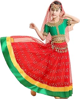 ORIDOOR Belly Dance Dress Girls Indian Bollywood Halloween Costume Chiffon Skirts Shiny Belly Dance