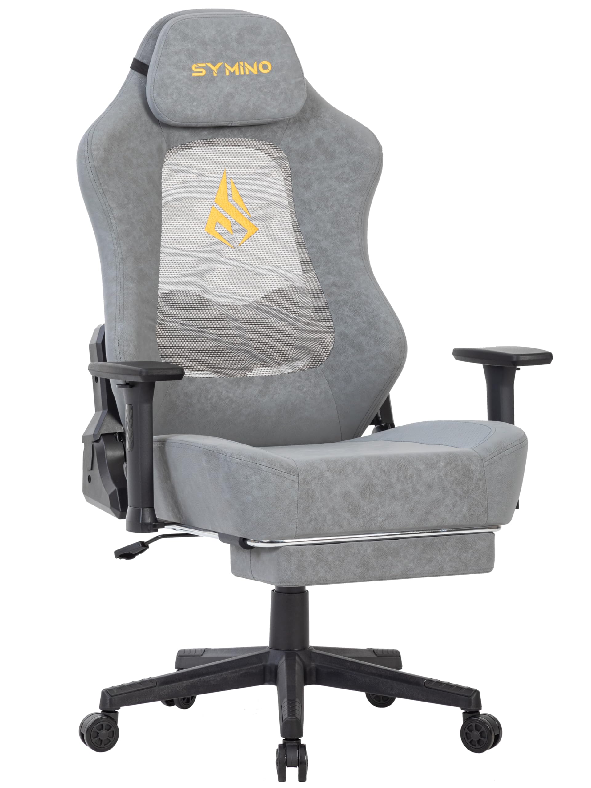 Symino Silla de Gamer Ergonómica, Silla Gaming con Soporte Lumbar Reposapiés, Silla de Oficina Ajustable y Giratoria Capacidad de Carga 150kg