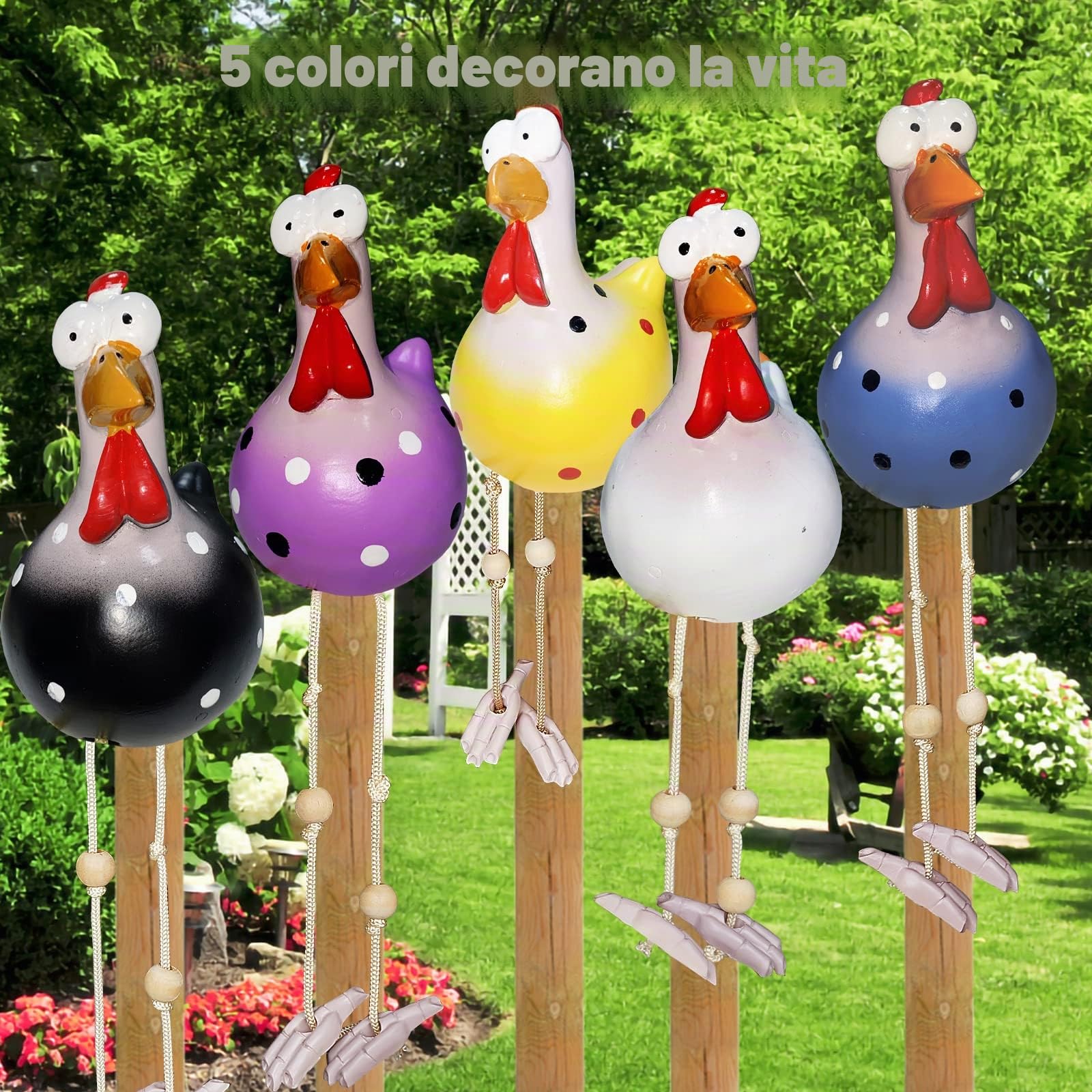 Hopeful Galline di ceramica, decorazione da giardino, originale e compatta, adatta per arredare il giardino, il balcone, ambienti vari e la camera da letto, 5 pezzi