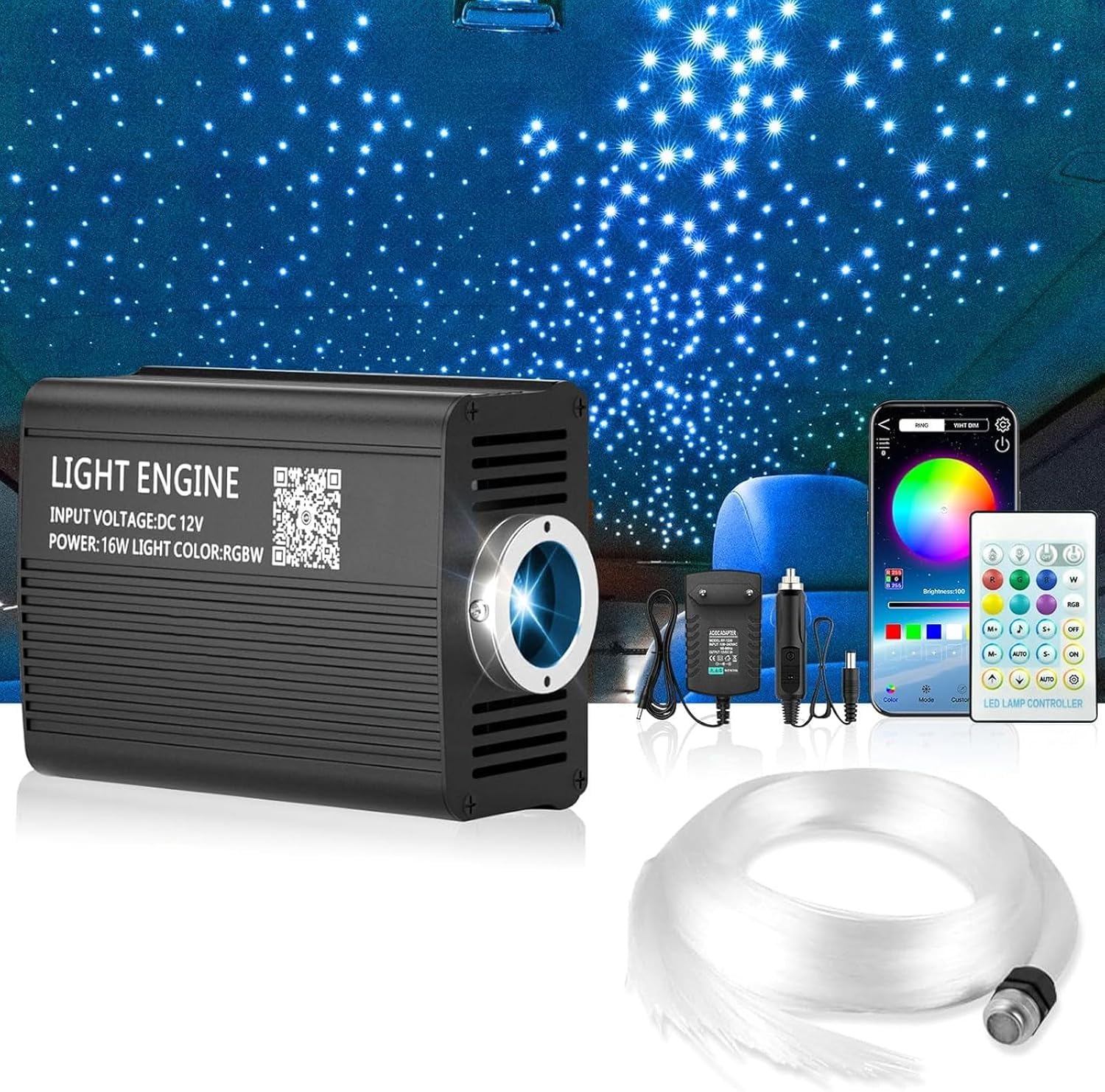 Brivulgent Sternenhimmel Auto Musik-Sync Ambientebeleuchtung – LED Innenbeleuchtung für Auto, SUV, Van, Lkw & Boot – Glasfaserlampe mit Meteor-Effekt – Tuning Discokugel Deko Partylicht – Starlink