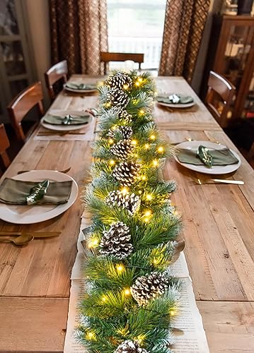 Miniatura 2 de Artiflr Guirnalda de pino artificial de Navidad de 9 pies, guirnalda de Navidad preiluminada con conos de pino grandes para temporada de vacaciones,
