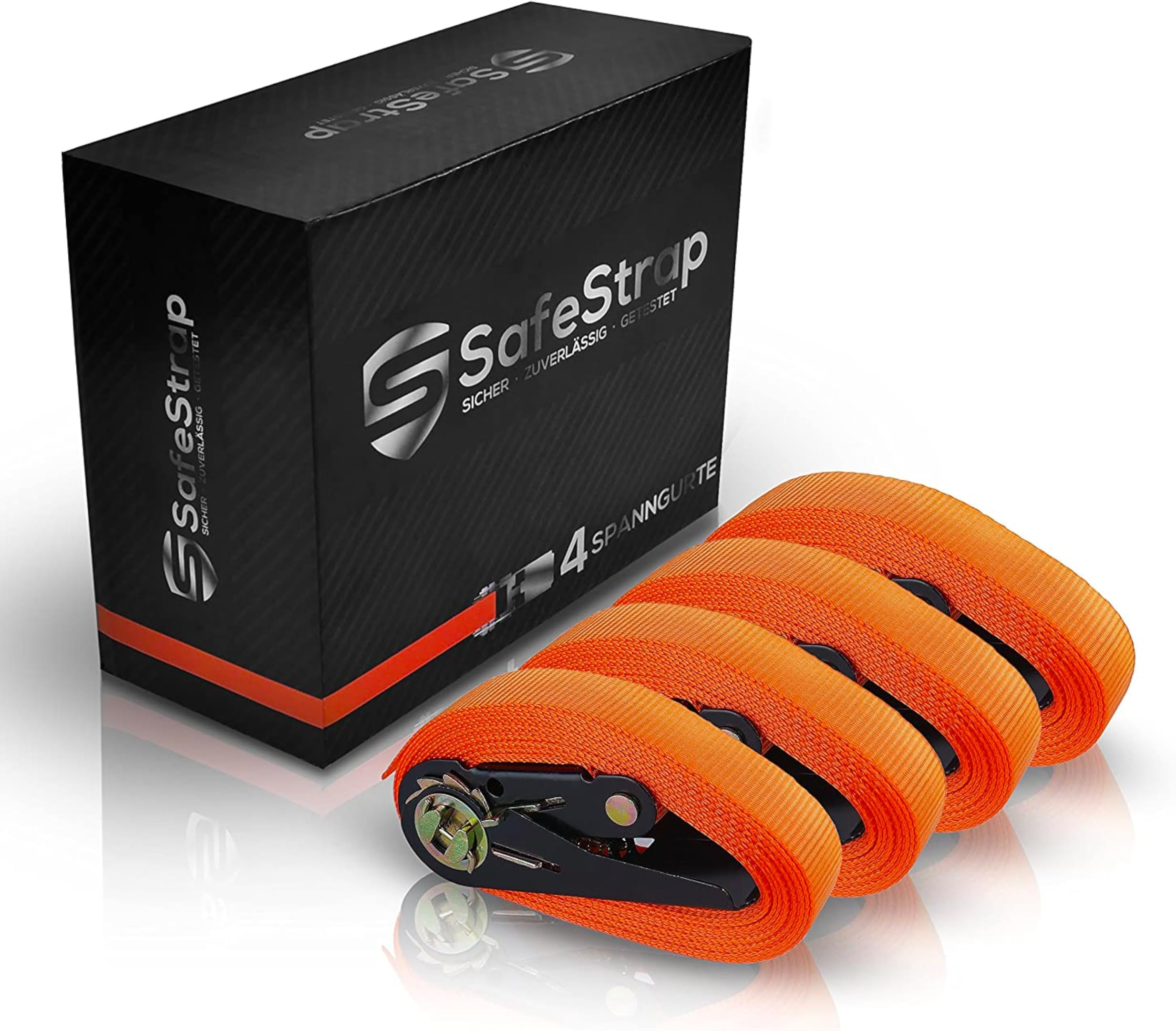 Ratchet Strap - Tie Down Straps with 3500 lbs Capacity - 13 ft Long - Set of 4 - EN 12195-2 Compliant - Test Winner (Orange)