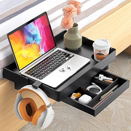 SPACELEAD Estante de noche para cama  Mesita de noche con clip para dormitorio universitario con soporte para tazas, soporte para cable y cajón,