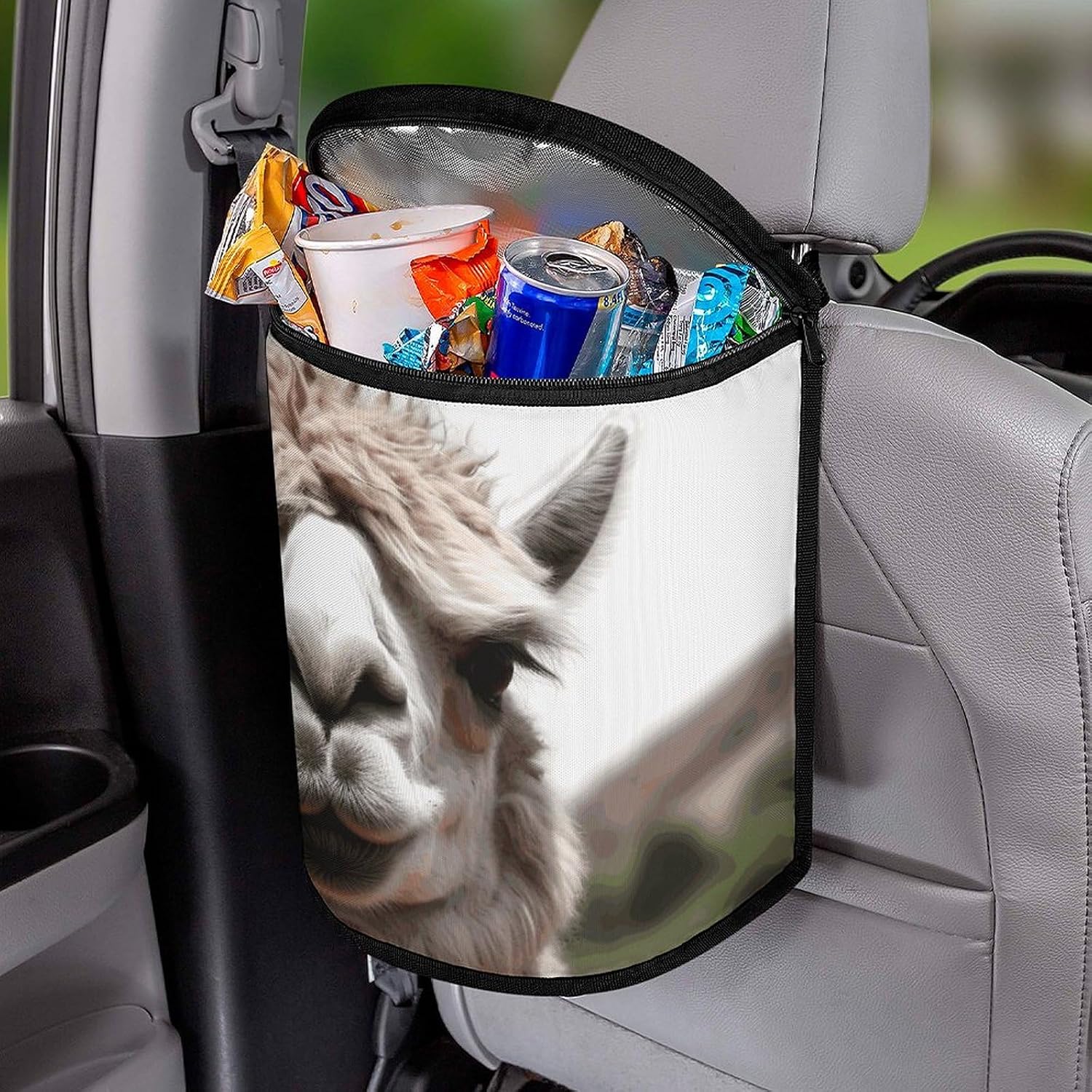 Funny Alpaca Llama Car Trash Can Bin Bag Waterproof Car Garbage Can Bag Trash Can for Car Car Trash Can for Women Men Garbage Can for Car Car Trash Can with Lid Trash for Car Trucks Rvs