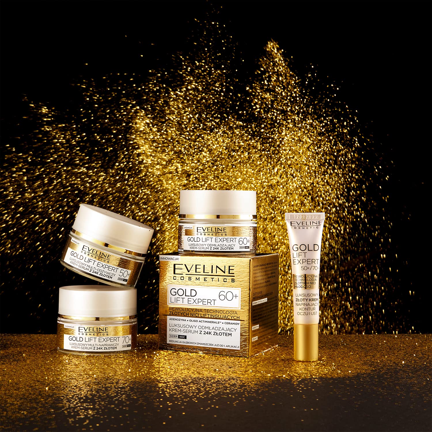 Eveline Cosmetics Luxus Multi-Nährende Creme-Serum mit 24k Gold für 50+ - Fortschrittliche Anti-Aging Lifting-Technologie (Packung mit 4)
