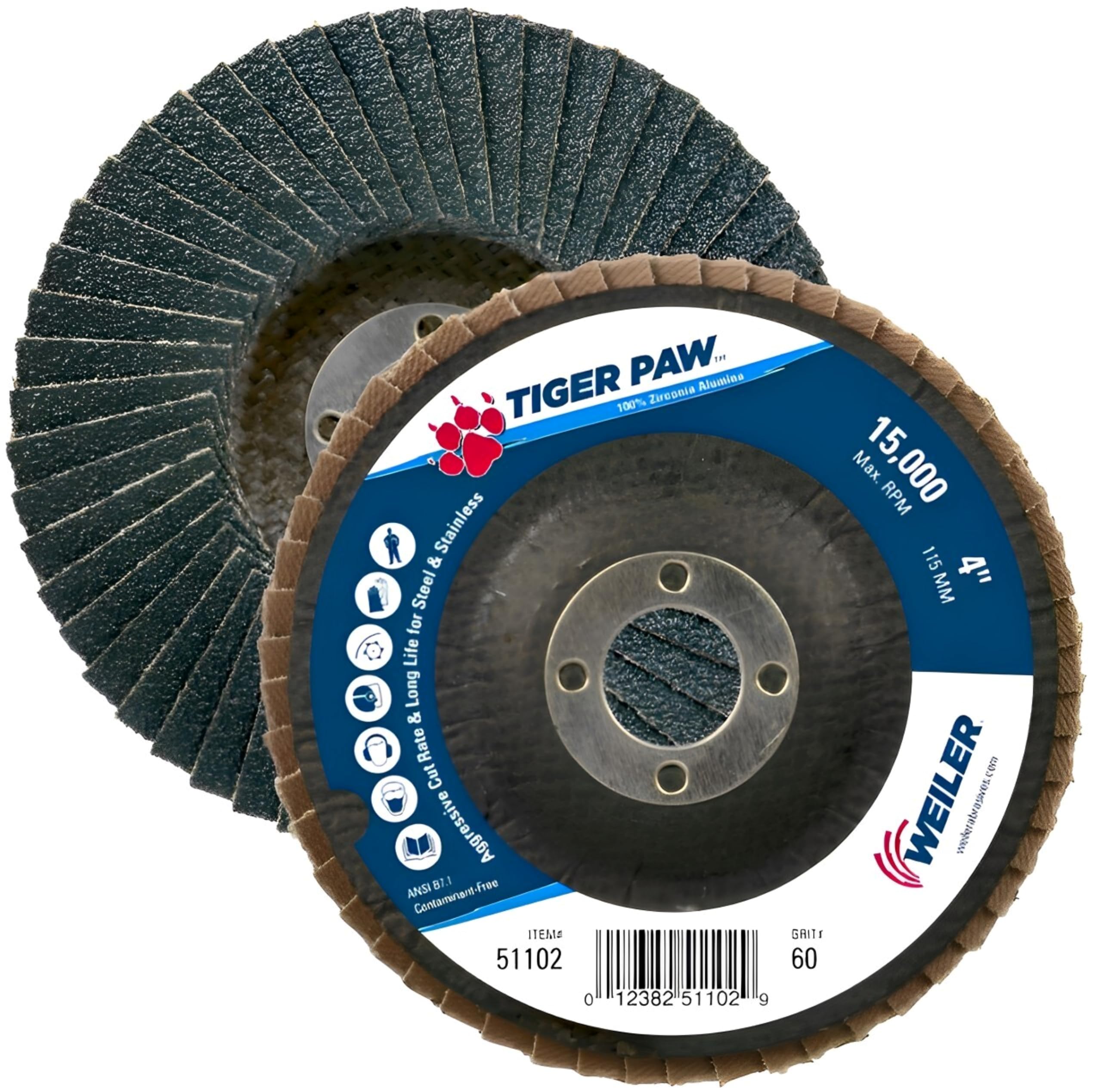 Weiler Tiger Paw Disco abrasivo de alto rendimiento, 60 Grit, 10