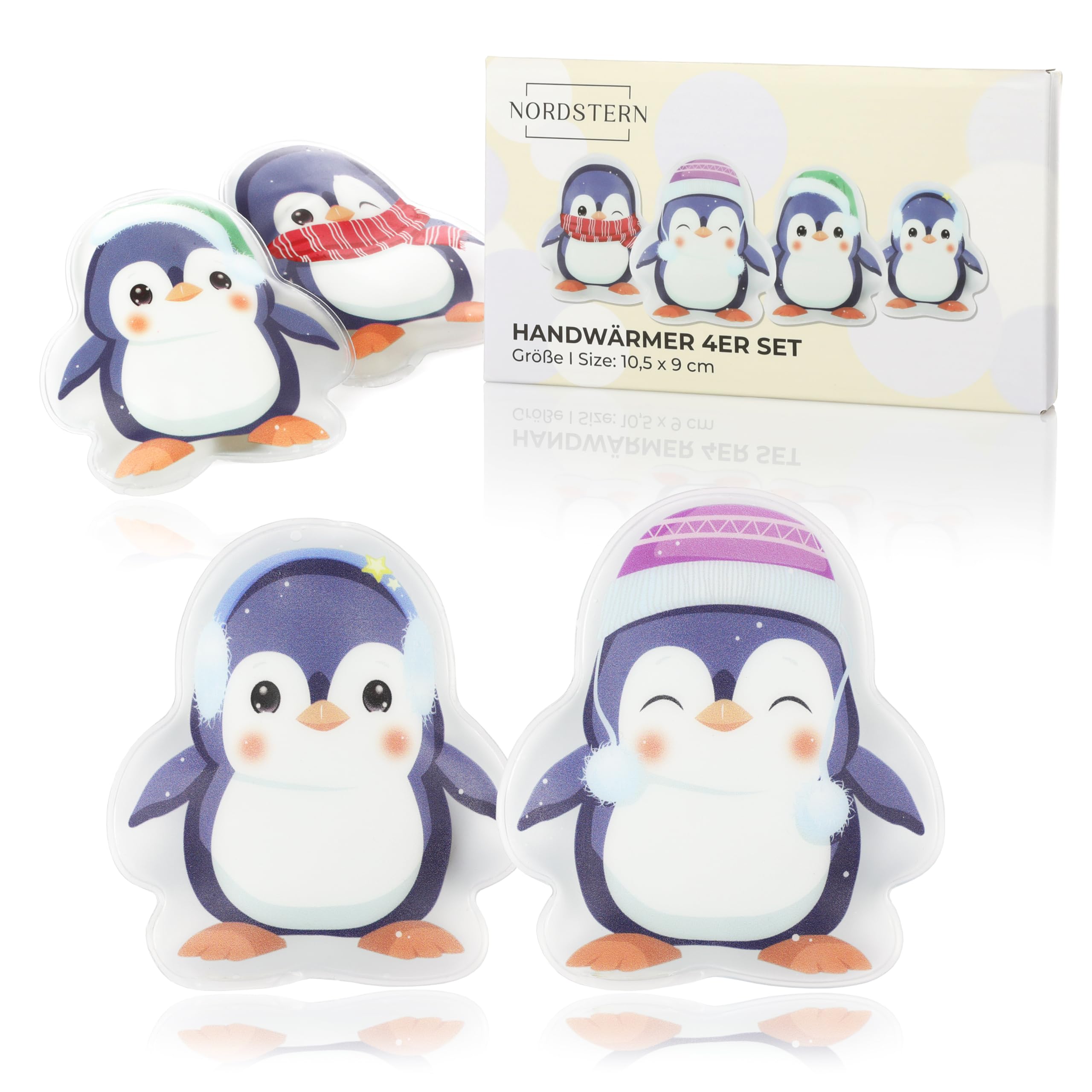 Nordstern Hand Warmers Penguins Set of 4 - Reusable Pocket Warmers for Children and Adults - Pocket Heat Pad 10.5 x 9 cm