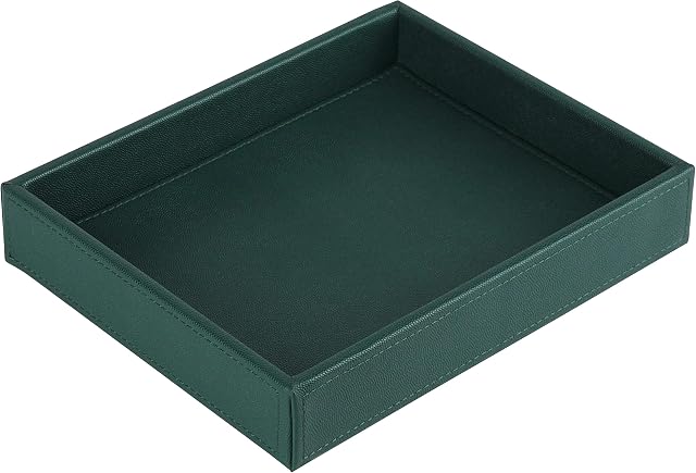 HofferRuffer Perfume Tray for Dresser Jewellery Tray PU Leather Storage Tray for Table Decoration, Catchall Tray 10.2*8.3*1.2 inch, Unisex, Green