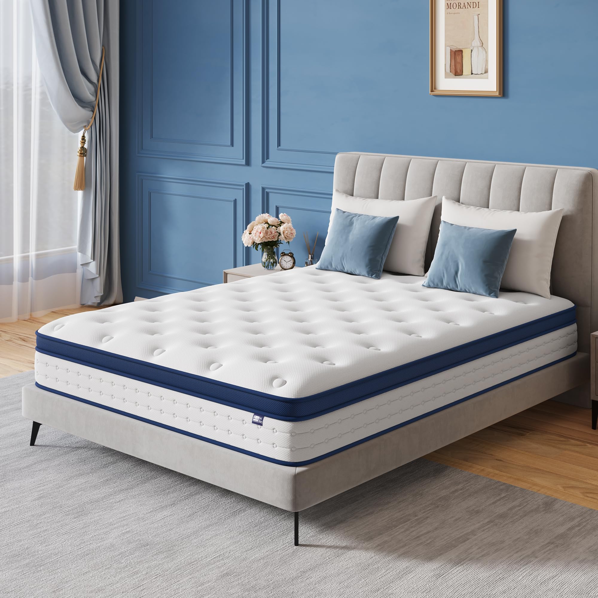 BedStory Matratze 140x200cm, 7-Zonen Taschenfederkernmatratze Höhe 20cm, H4 Härtegrad Matratze, Gedächtnisschaum und unabhängige Sackfeder, Rückenentlastende, Blau