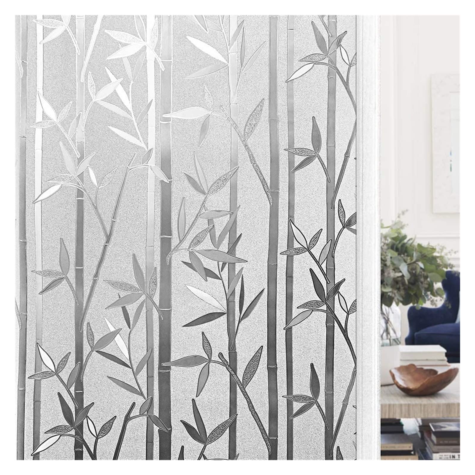 Stained Glass Window Film Window Film Frosted Glass Film Sun Blocking Static Clings Non-Adhesive Heat Control Home Office Decorative Stickers(Gray,60x300cm)