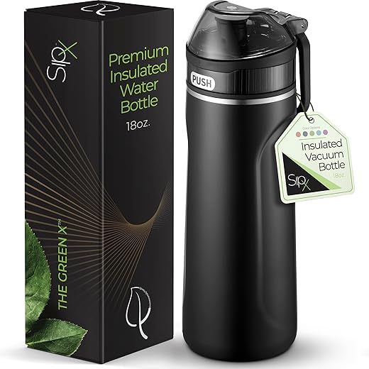 SipX™ Triple-Insulated Stainless Steel Water Bottle - 18oz. With Straw Lid, BPA-Free Reusable Insulated Water Bottle Keeps Cold For 12 Hours, Metal Water Bottle Made Of Sustainable Material For Hiking