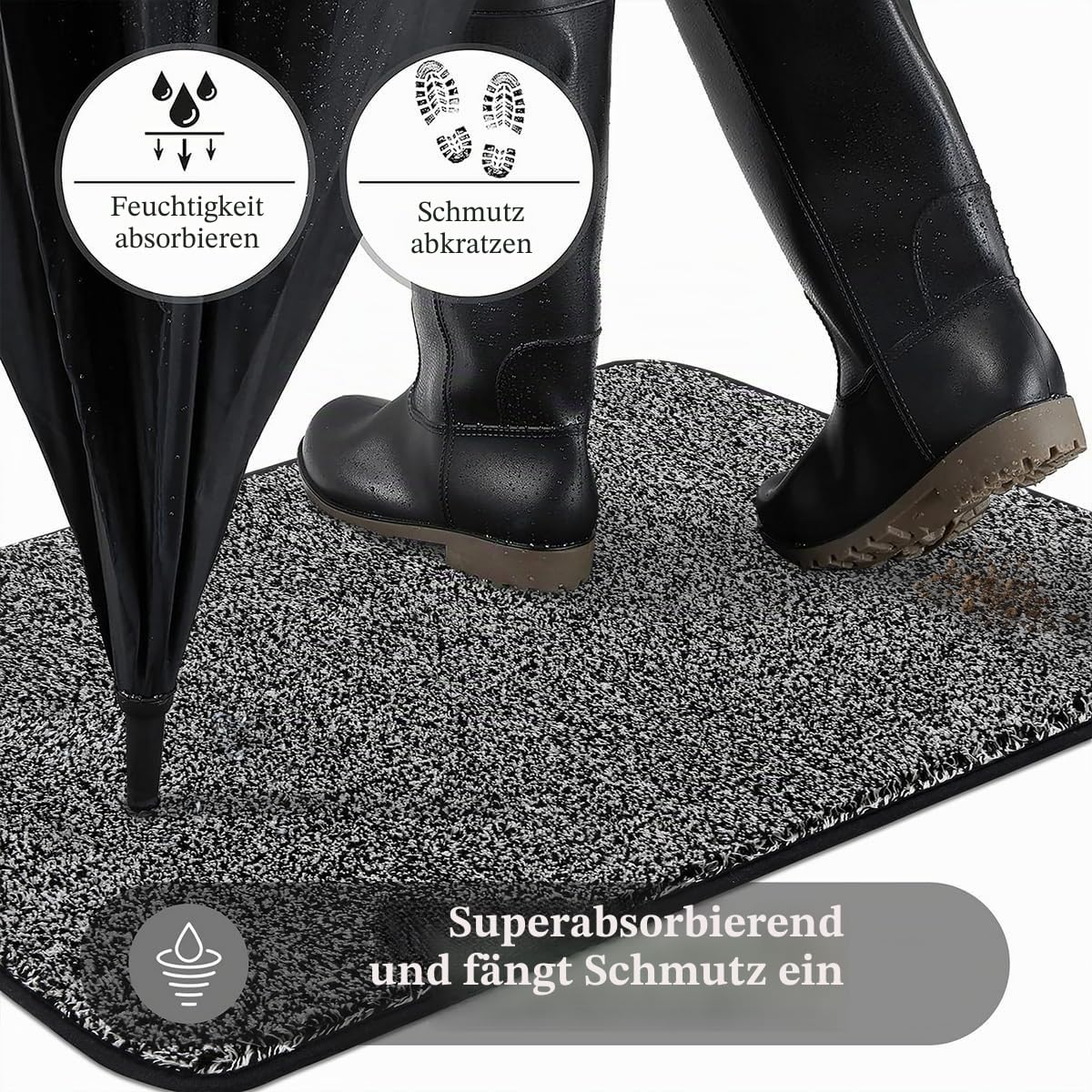 Pauwer Schmutzfangmatte für den Innen- und Außenbereich, saugfähig, 90 x 150 cm, niedriges Profil, rutschfest, Schmutzfangmatte