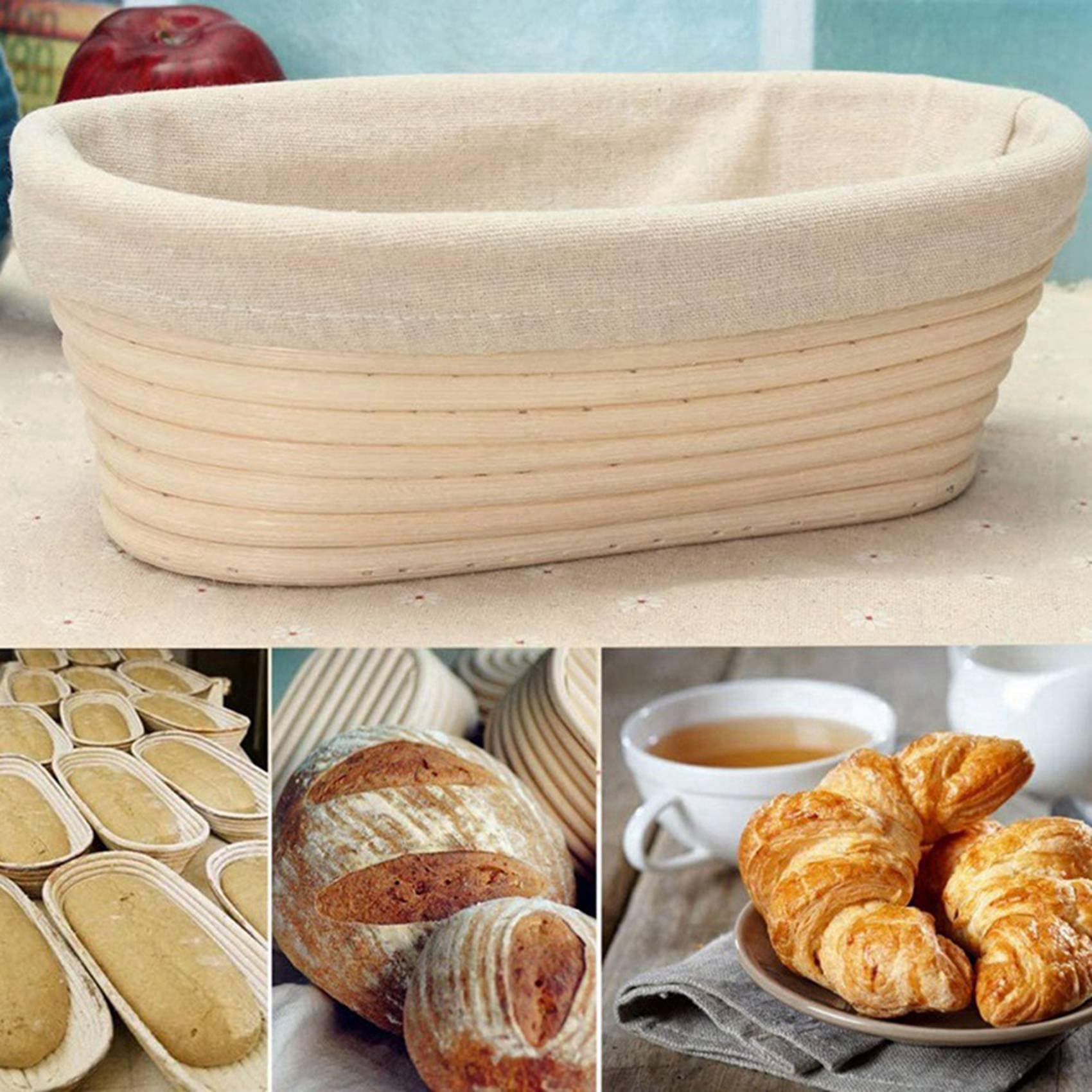 2X Conjunto de Canasta de Prueba Banneton - Canasta de Panadería Artesanal de Pan de Masa Fermentada, Raspador/Cortador de Masa Y Forro de Tela Brotform