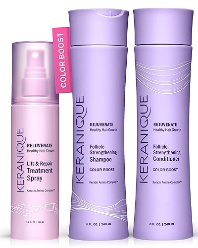 Keranique Kit antipérdida de cabello Color Boost incluye champú y acondicionador para el crecimiento del cabello para adelgazamiento tratado con
