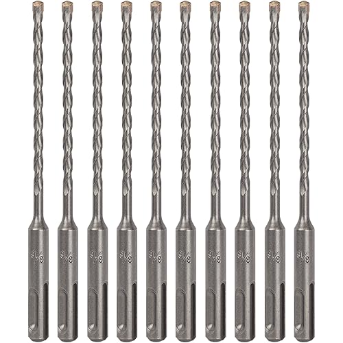 10-Pack SDS Plus 3/16" x 6" Rotary Hammer Drill Bits, Carbide Tipped for Brick, Stone and Concrete