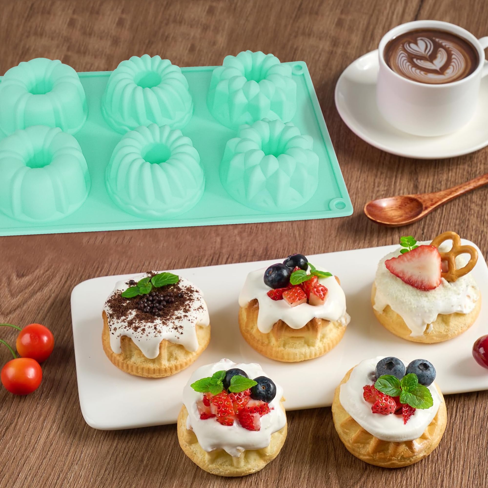Zorazio Mini molde para tartas, 3 moldes de silicona estriados de silicona, moldes de silicona antiadherentes de 6 cavidades para hornear magdalenas, pan de maíz, brownie, gelatina