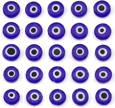 COIRIS 140pcs Royal Blue Evil Eye Glass Beads, Handmade Lampwork Evil Eye Charms, 8mm Flat Round Evil Eye Spacer Beads for DIY Jewelry Bracelet Earring Necklace Craft MakingGB-E-Royal Blue