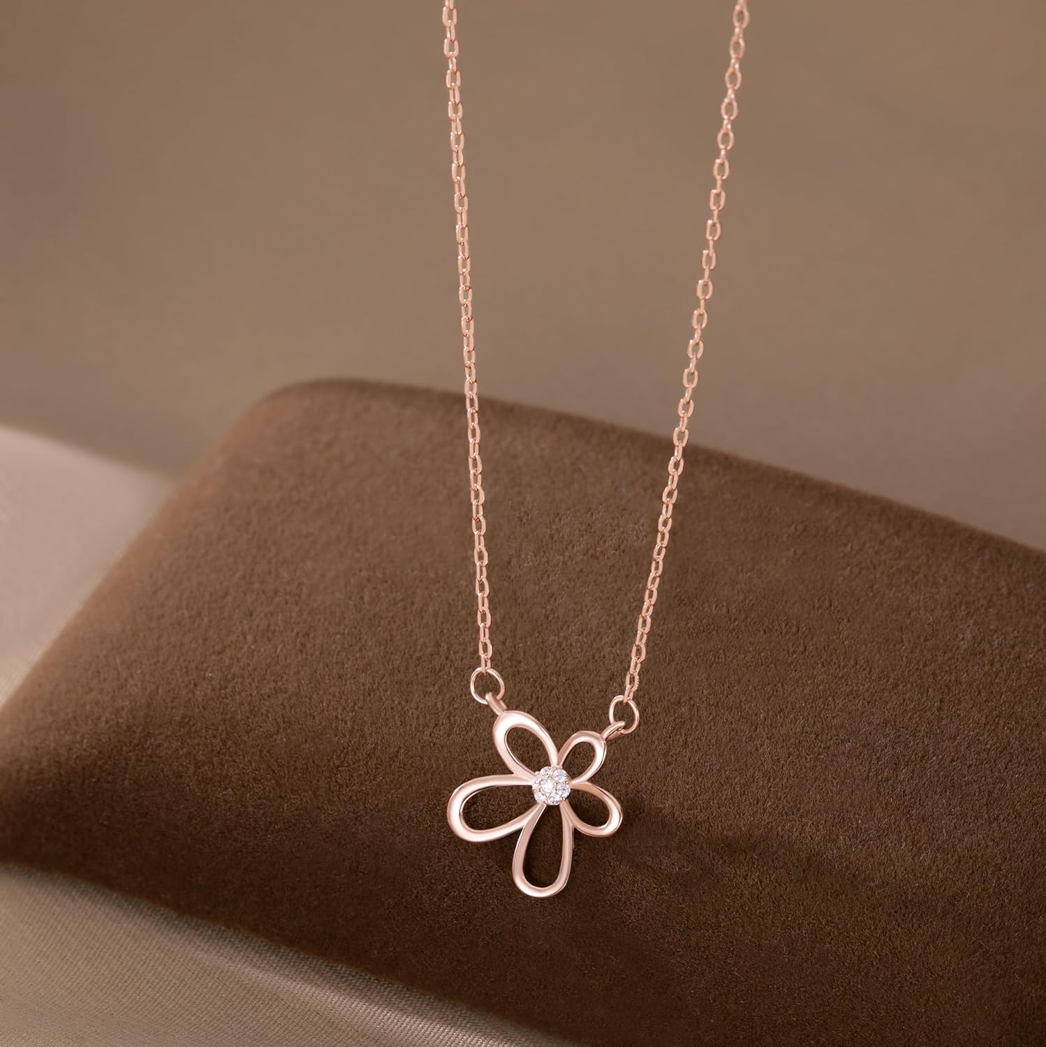 Reffeer Solid 925 Sterling Silver Flower Chain Necklace for Women Teen Girls CZ Flower Pendant Necklace Choker