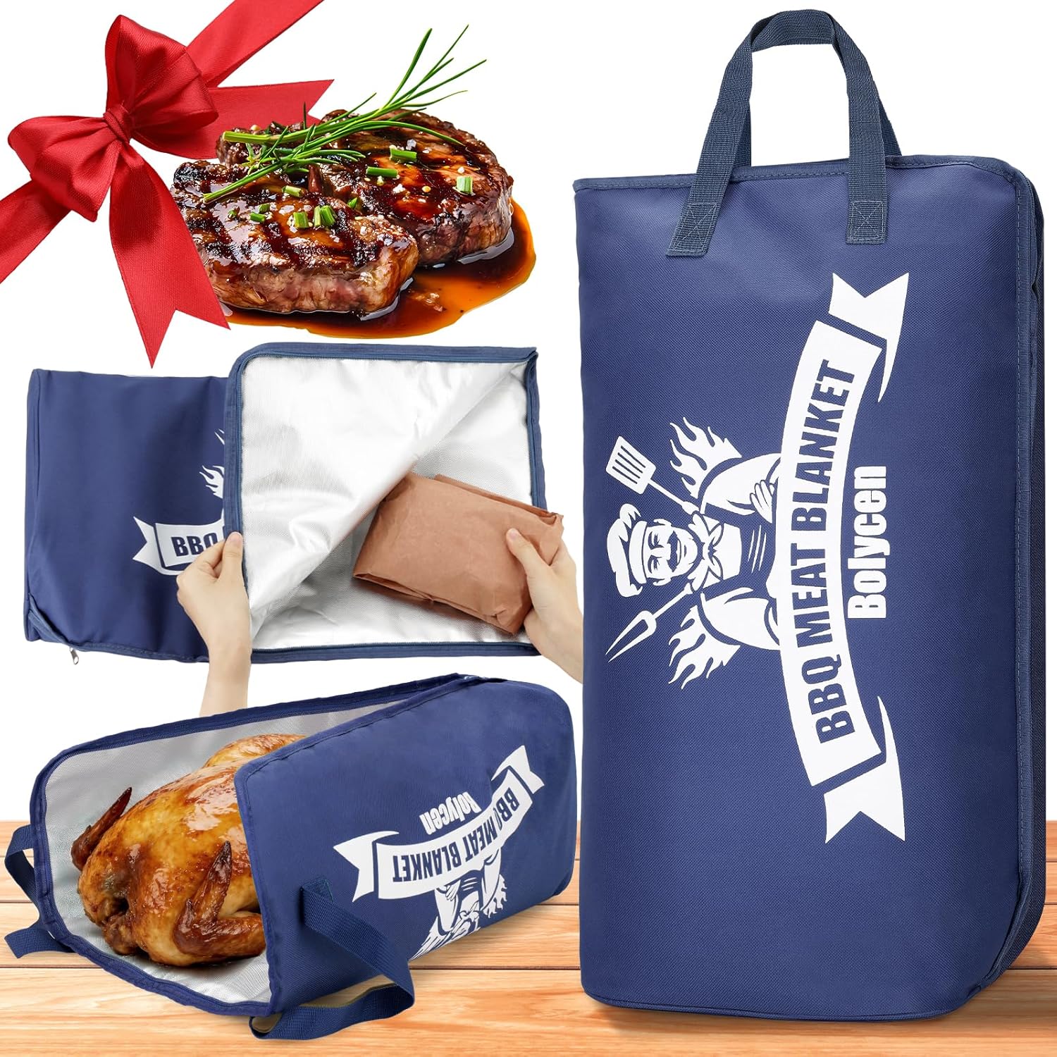 Upgraded Insulated BBQ Blanket for Resting Meat-BBQ Smoker Accessories Gifts for Men Dad Husband-Air Fryer/Kitchen/Camping/Baking/Party Essential-Bag for Brisket/Steak/Pork Shoulder/Turkey (21inch)