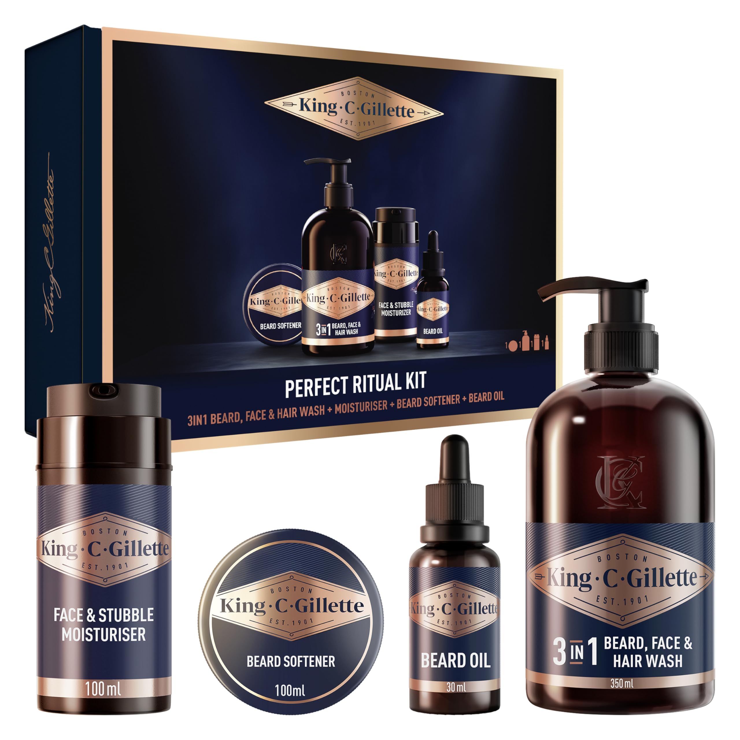 King C. Gillette Kit Barbe Homme avec 4 Soins Visage