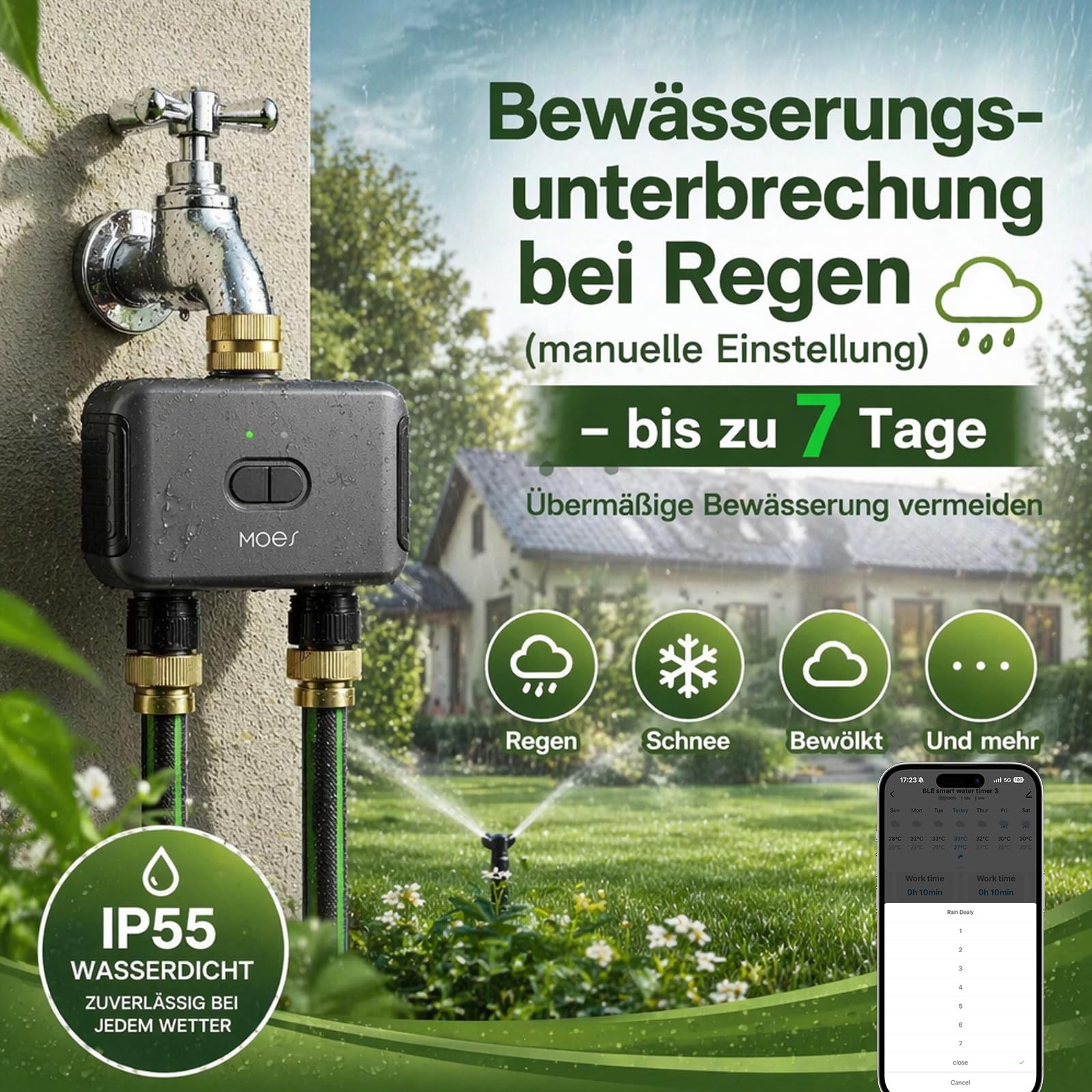 Bewässerungscomputer WLAN 2 Ausgänge für Gartenbewässerung,Messing-Einlass