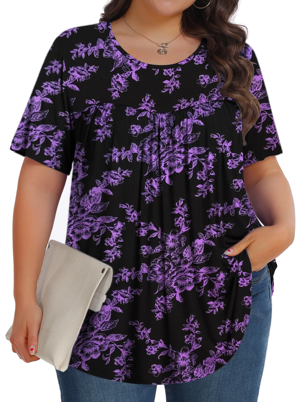 Womens Plus Size Tops Tunic Short Sleeve Crew Neck Shirts Casual Soft Blouse 1X-5X