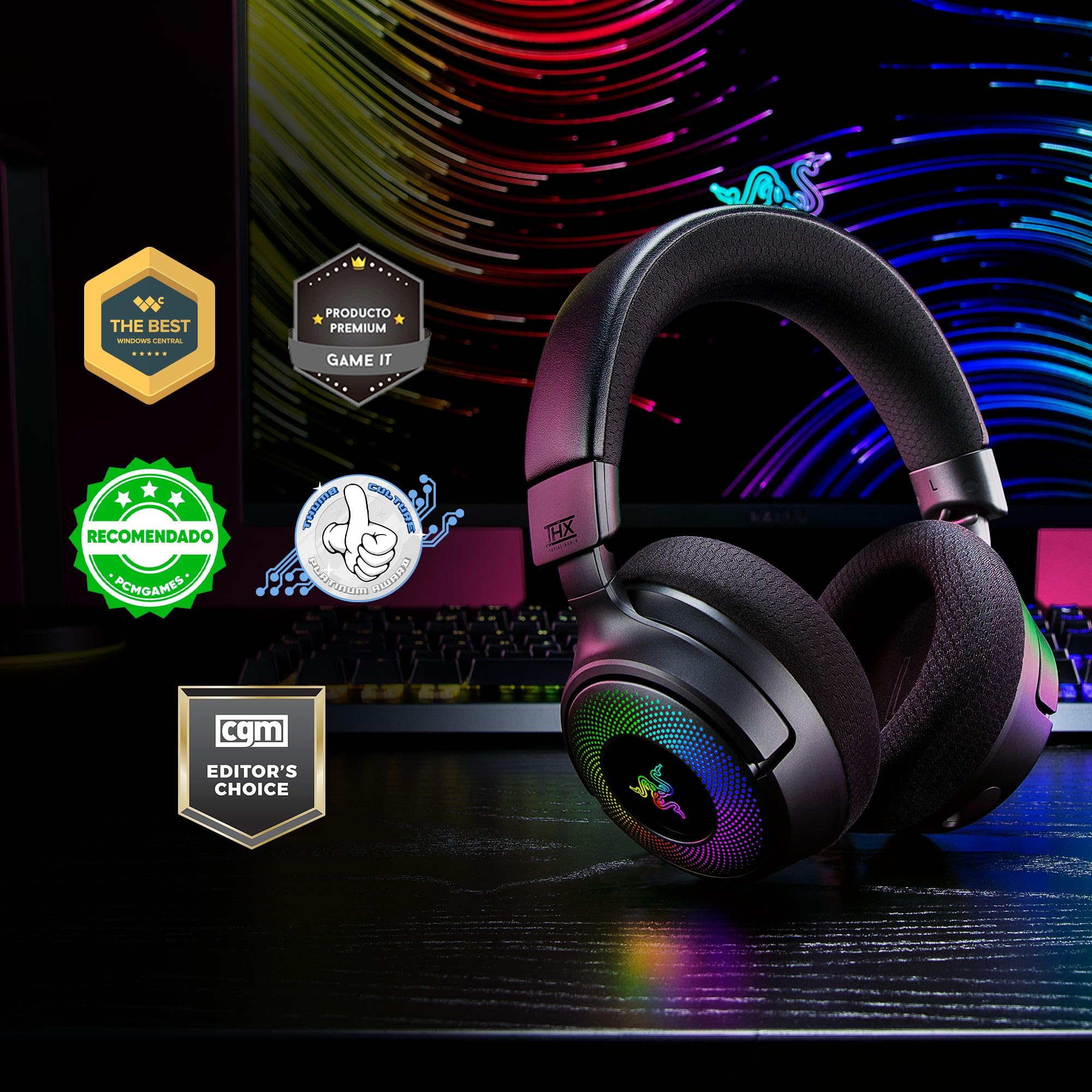 Razer Kraken V4 Cuffia da gioco wireless 40mm THX Spatial Audio RGB Nero