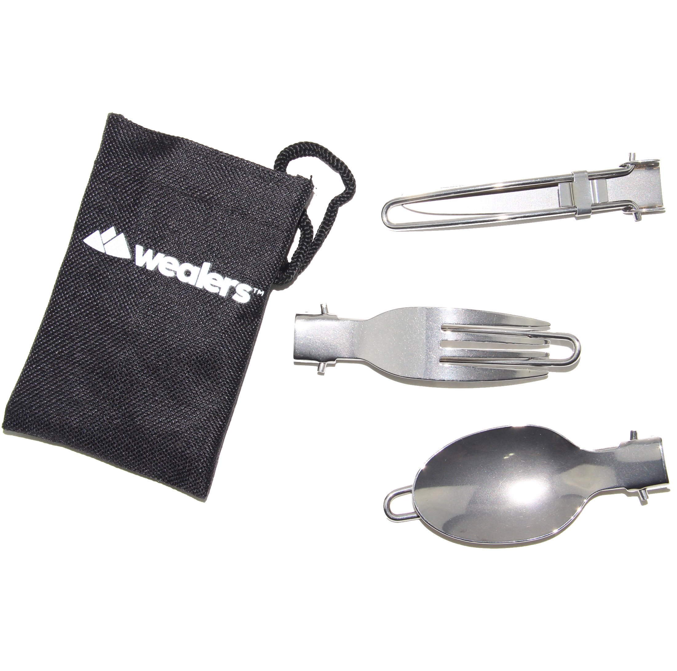 Wealers Stainless Steel 3 Piece Folding Camping Picnic Cutlery Utensil Set, Spoon Fork Knife,