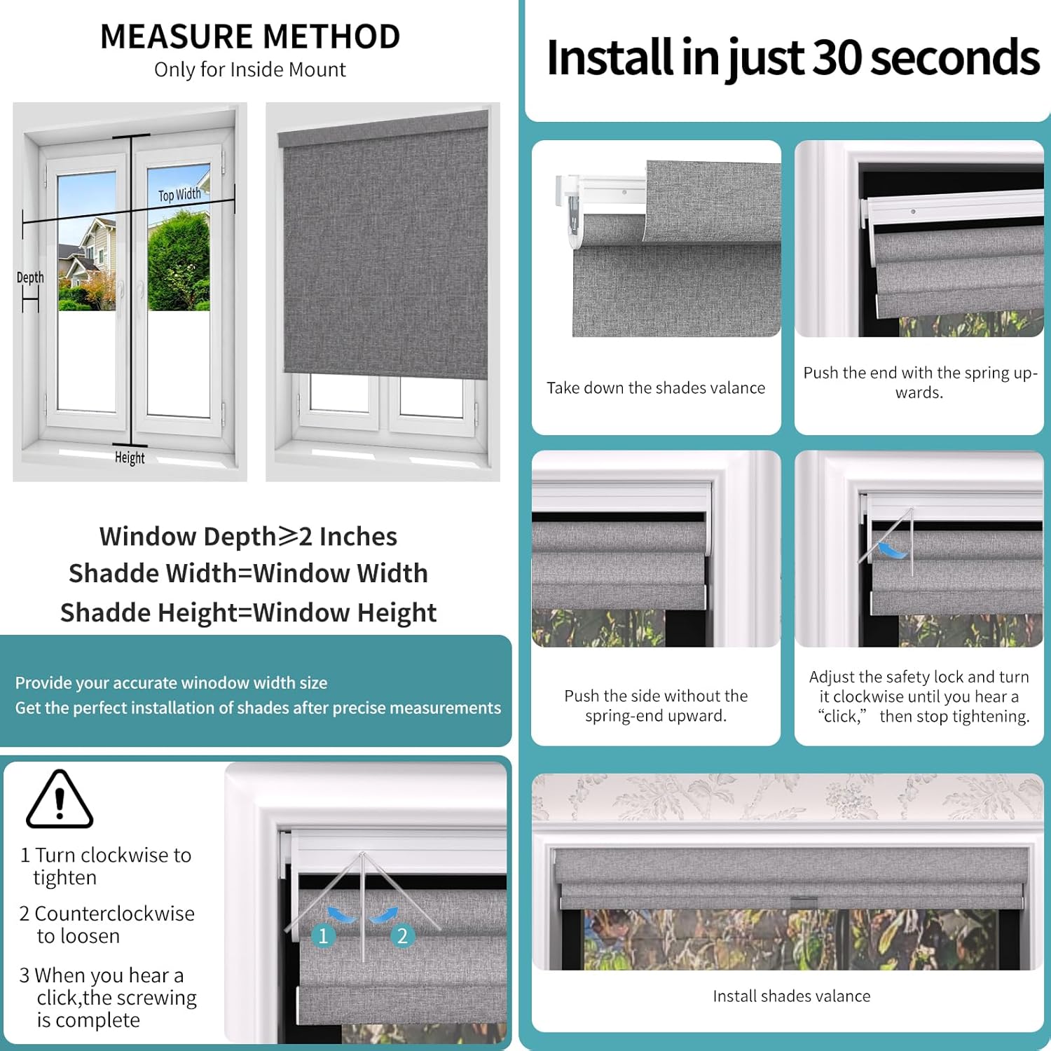 MYshade Custom No Drill No Tools Cordless Roller Shades,Waterproof Window Blinds for Home, Bedroom, and Living Room,Blackout Privacy Control with Easy Installation（Light Brown）