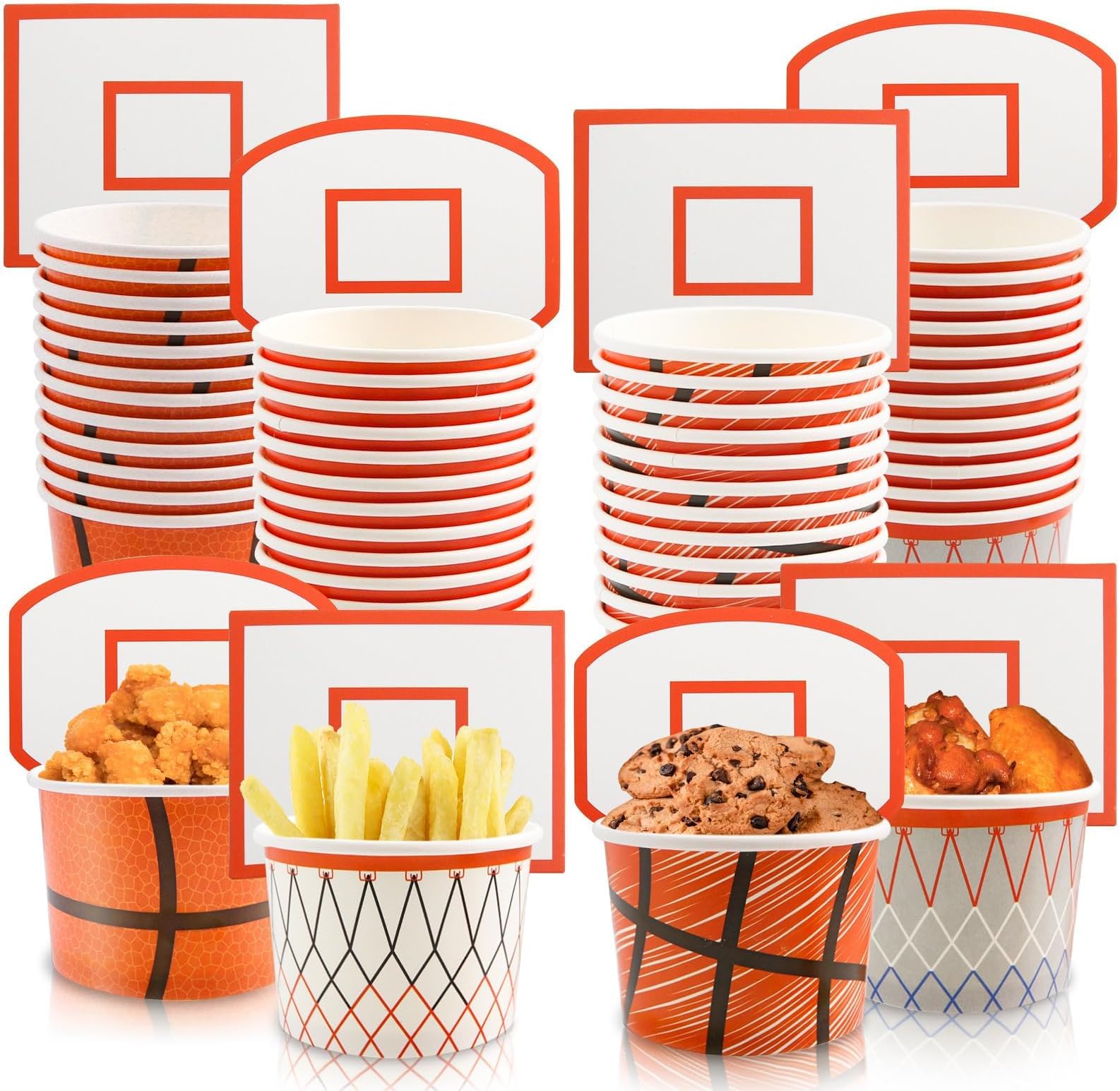 WorldBazaar Basketball Hoop Snack Cups 48 Sets Basketball Party Supplies Kids Paper Snack Cups Disposable Treat Snacks Candy Ice Cream Bowls Party Decorations