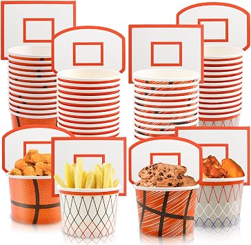 WorldBazaar Basketball Hoop Snack Cups 48 Sets Basketball Party Supplies Kids Paper Snack Cups Disposable Treat Snacks Candy Ice Cream Bowls Party Decorations