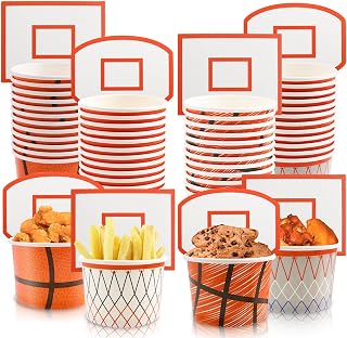 WorldBazaar Basketball Hoop Snack Cups 48 Sets Basketball Party Supplies Kids Paper Snack Cups Disposable Treat Snacks Candy Bowls Sports Party Decorations