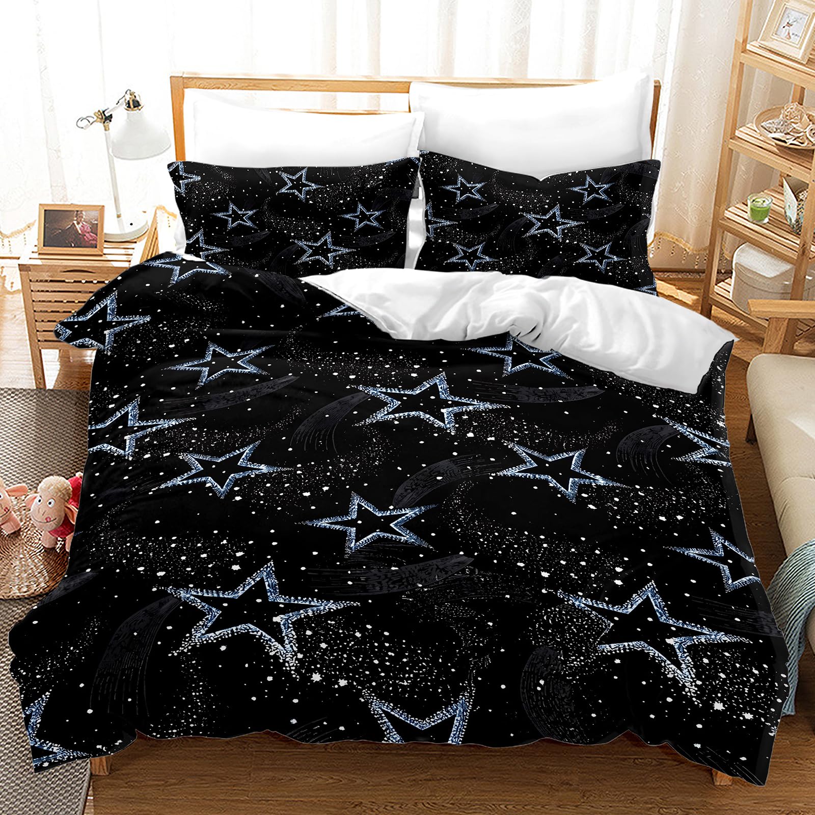 Housse de couette ciel étoilé bleu en microfibre pour une chambre d'ado ou d'adulte cocooning